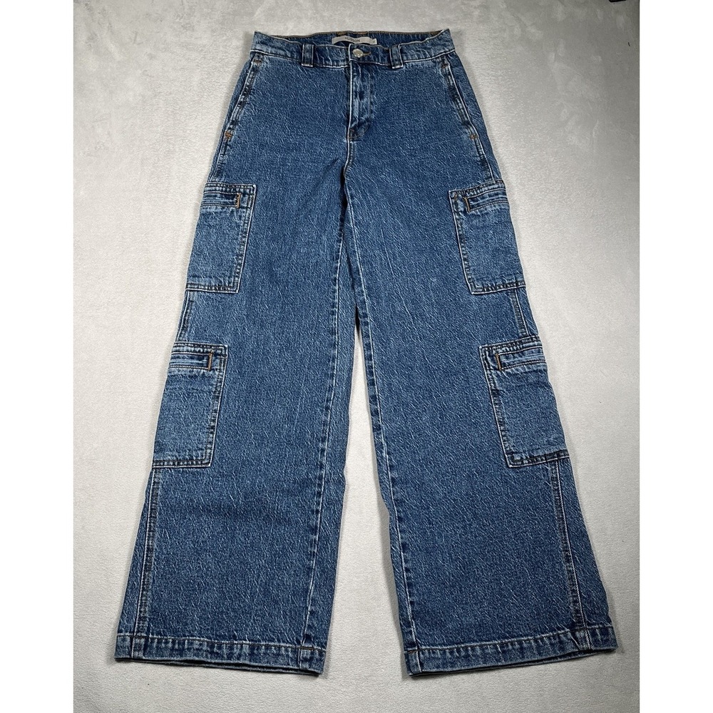 Hudson Womens High Rise Welt Pocket Cargo Wide Leg Jeans Wonderland Blue Size 26
